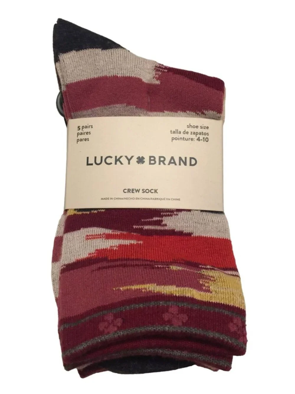Lucky Brand Ladies Crew Socks Size 4-10 Plum Navy Taupe Gray 5 Pairs